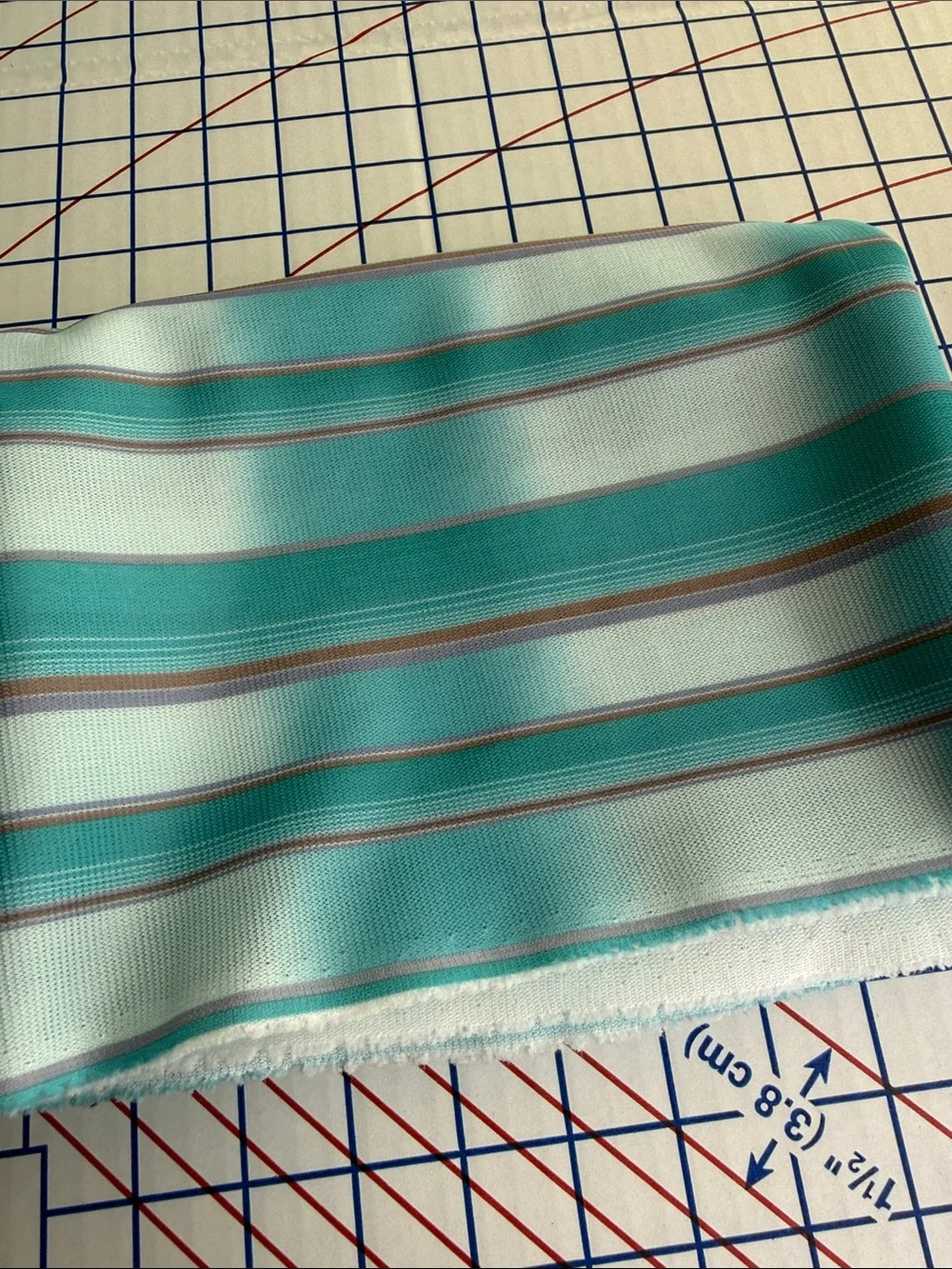 Vintage 1970s Polyester Double Knit Stripe Fabric 1 Yard x 60” Turquoise White